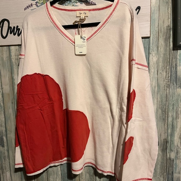 Women's Long Sleeve Top with Red Heart Design - Picture 2 of 6